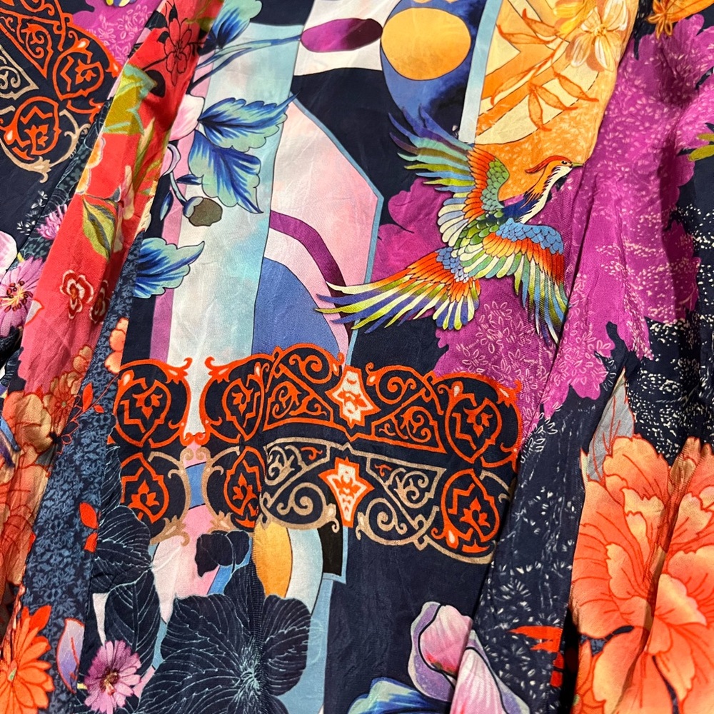 Johnny Was Maxi Floral Dress Button Front Blue Asian Print Small NWOT $328- - Picture 13 of 15